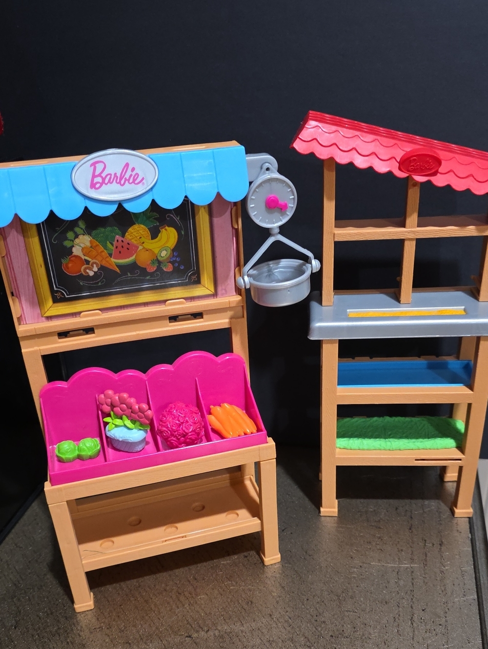 Barbie Market Stall Playset in Pink, Blue & Red
